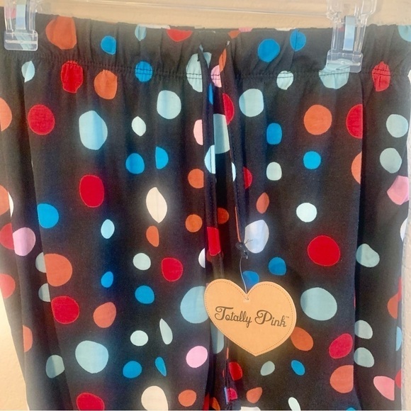 NWT Pajama Pants Large (Girls) Totally Pink Soft Fabric Black Multicolored Dots - Picture 2 of 8